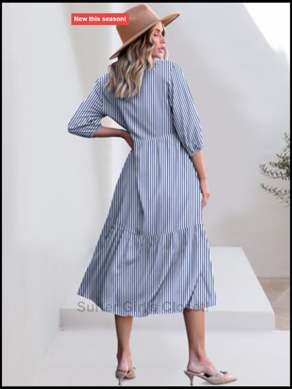 3/4 Puff Sleeve V Neck Floral Print Maxi Dress - Casual Boho - Picture 5 of 7